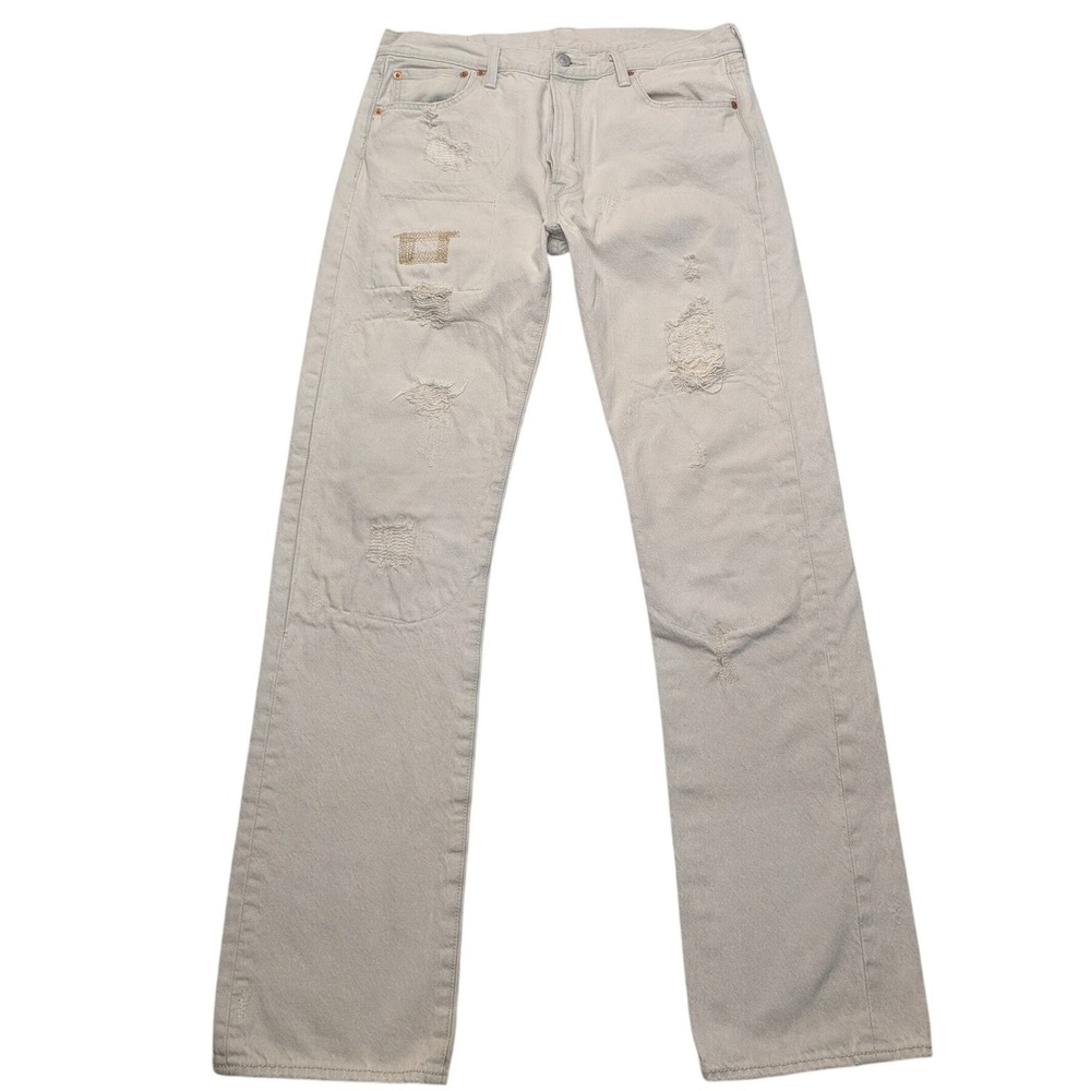 Levis 501 Original Fit Mens 34x34 (33x32.5) Heavy Distressed Straight Jeans